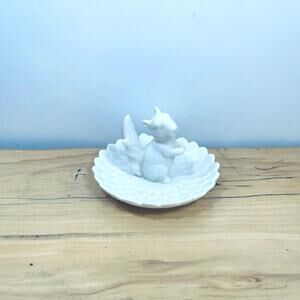 White Ceramic Squirrel Trinket Dish Tray Jewelry Vanity Office